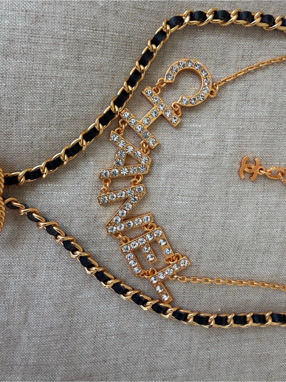 ✨CHANEL Gold and Black Ribbon Lariat Necklace with Crystal CC and Pearl Drops🖤 - Picture 4 of 14